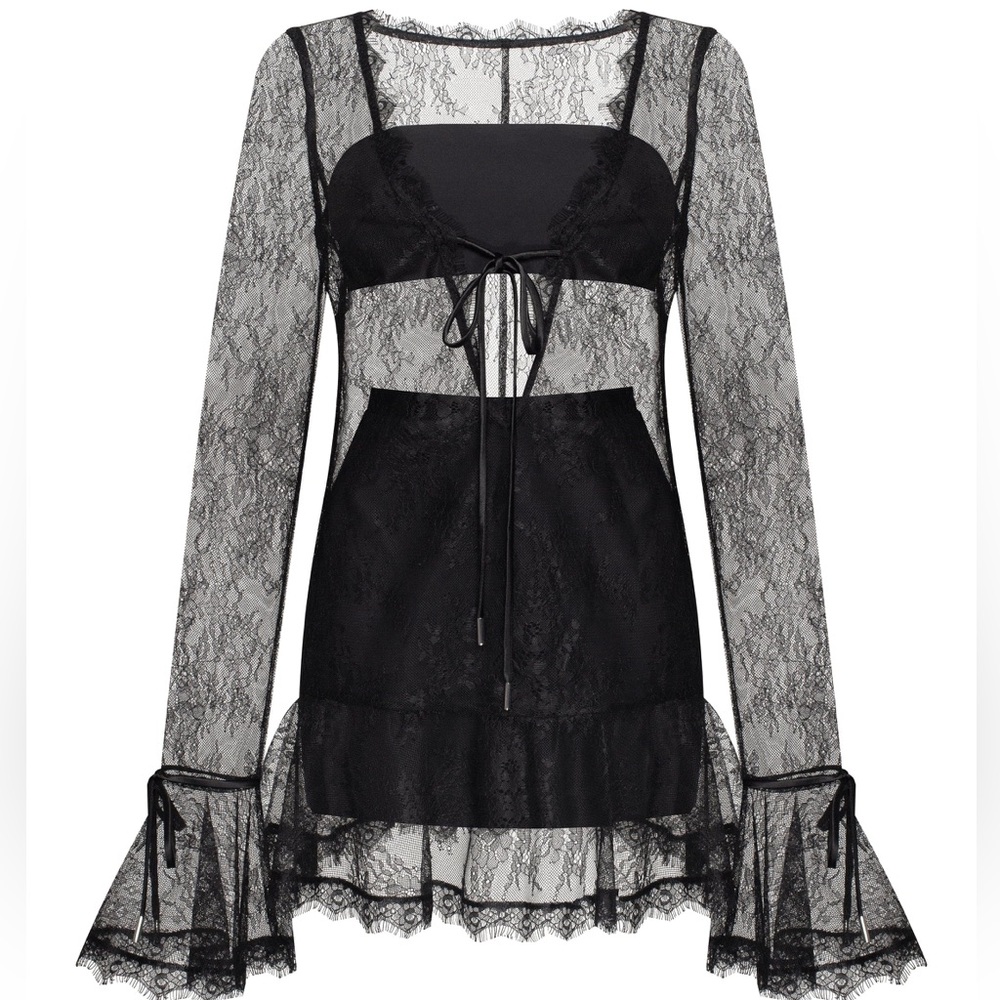 NWT Milla Alluring semi-transparent lace mini dress in black, Xo Xo